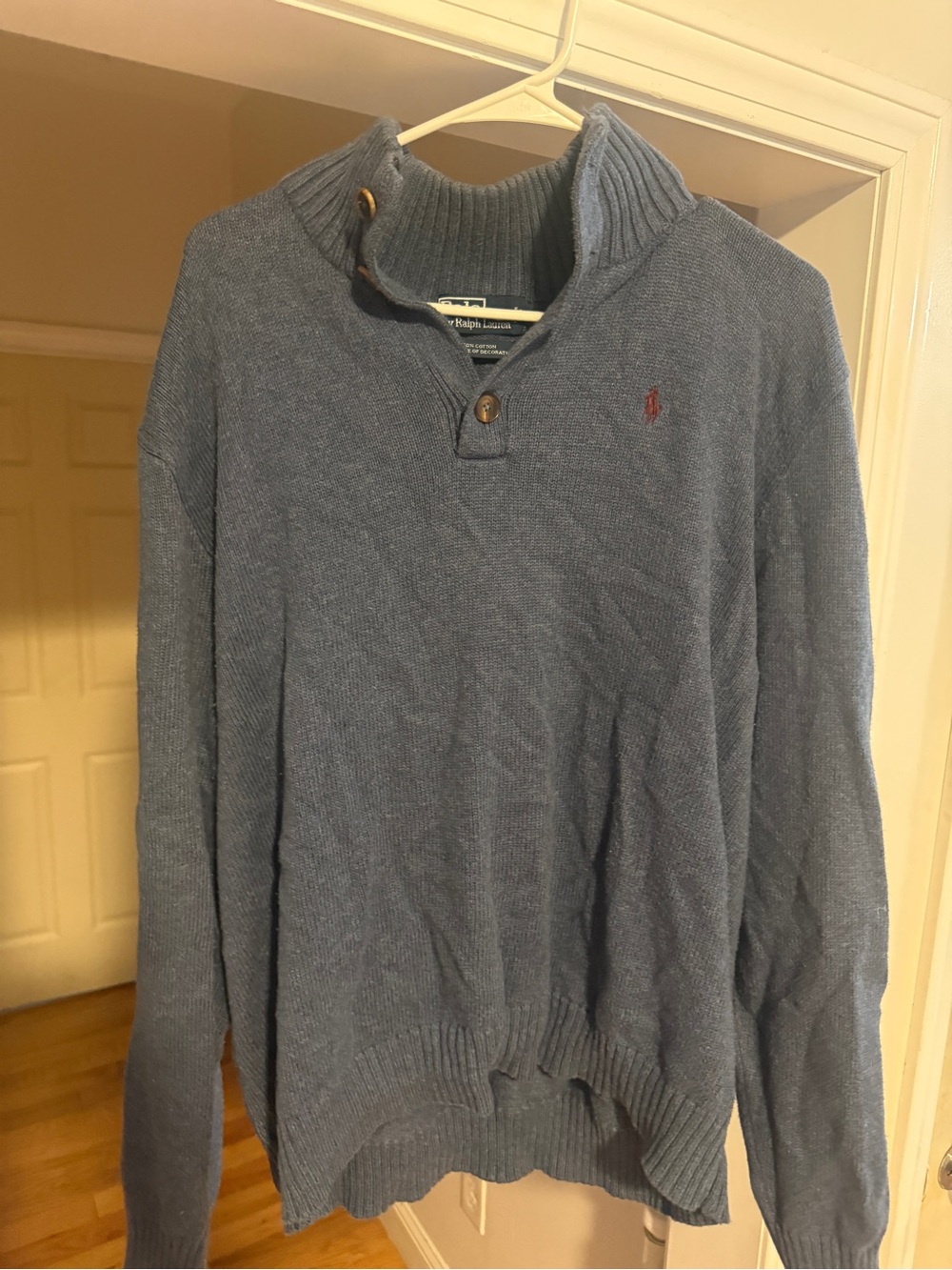 Ralph Lauren Men’s Light Blue Zip-Style Shawl-Collar Sweater